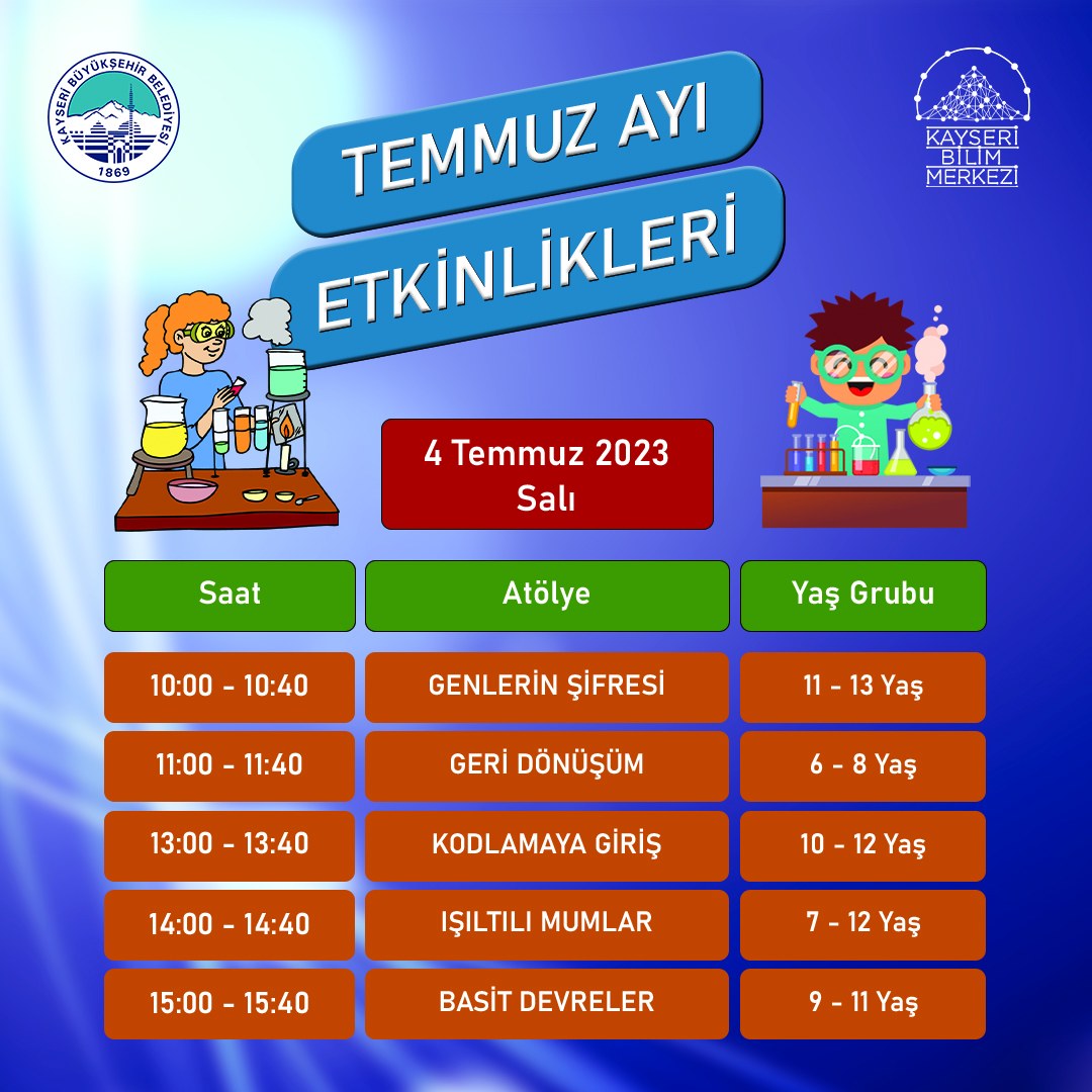 Kayseri Bilim Merkezi’nde Temmuz Ayı Etkinlikleri Kayseri Bilim Merkezi’nde Temmuz Ayı Etkinlikleri