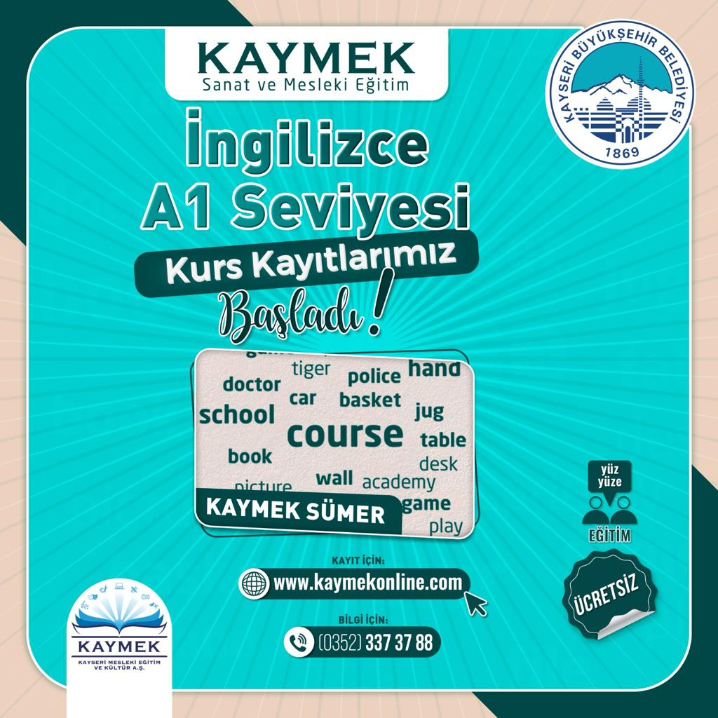 Büyükşehir Kaymek, İngilizce A1 seviyesi 2. Grup Kurs Kayıtlarını Başlattı Büyükşehir Kaymek, İngilizce A1 seviyesi 2. Grup Kurs Kayıtlarını Başlattı